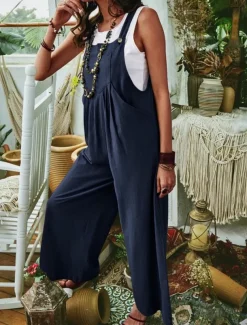 Women's Normal Jumpsuit Casual Solid Color Sleeveless U Neck Pocket Street Daily Regular Fit Black Royal Blue Blue Summer