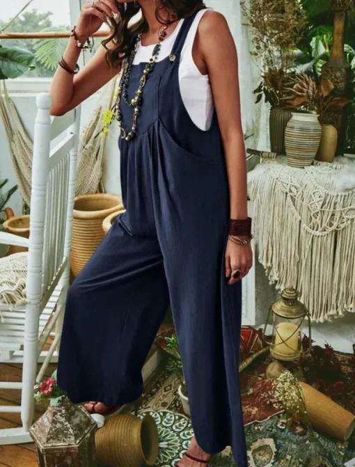 Women's Normal Jumpsuit Casual Solid Color Sleeveless U Neck Pocket Street Daily Regular Fit Black Royal Blue Blue Summer