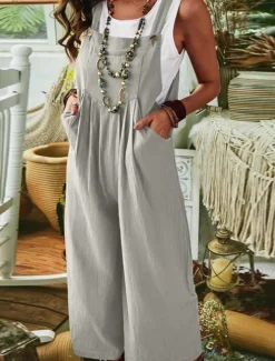 Women's Normal Jumpsuit Casual Solid Color Sleeveless U Neck Pocket Street Daily Regular Fit Black Royal Blue Blue Summer