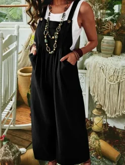 Women's Normal Jumpsuit Casual Solid Color Sleeveless U Neck Pocket Street Daily Regular Fit Black Royal Blue Blue Summer