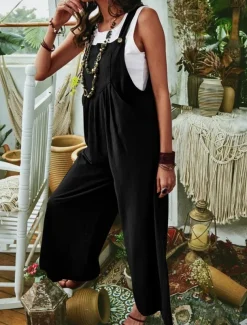 Women's Normal Jumpsuit Casual Solid Color Sleeveless U Neck Pocket Street Daily Regular Fit Black Royal Blue Blue Summer