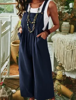 Women's Normal Jumpsuit Casual Solid Color Sleeveless U Neck Pocket Street Daily Regular Fit Black Royal Blue Blue Summer