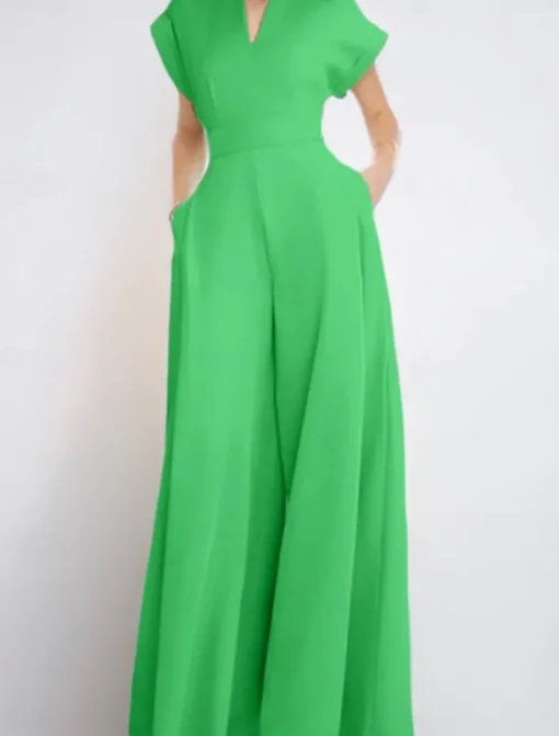 Women's Normal Jumpsuit Elegant Solid Color Short Sleeve V Neck Pocket High Waist Vacation Daily Regular Fit Black Blue Green Summer