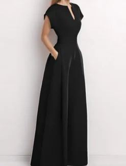 Women's Normal Jumpsuit Elegant Solid Color Short Sleeve V Neck Pocket High Waist Vacation Daily Regular Fit Black Blue Green Summer
