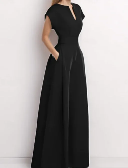 Women's Normal Jumpsuit Elegant Solid Color Short Sleeve V Neck Pocket High Waist Vacation Daily Regular Fit Black Blue Green Summer
