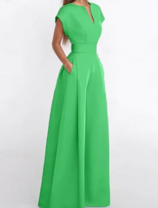 Women's Normal Jumpsuit Elegant Solid Color Short Sleeve V Neck Pocket High Waist Vacation Daily Regular Fit Black Blue Green Summer
