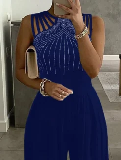 Women's Normal Jumpsuit Elegant Solid Color Sleeveless Round Neck High Waist Cut Out Wedding Party Slim Black Red Blue Fall