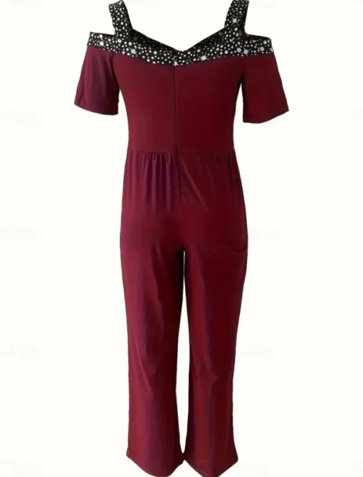 Women's Normal Jumpsuit Elegant Geometric Short Sleeve Wide Leg V Neck Patchwork High Waist Party Work Regular Fit Black Wine Blue Summer
