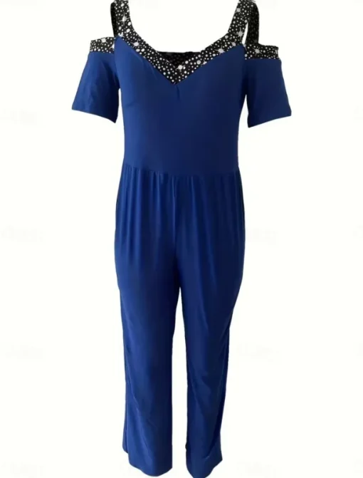 Women's Normal Jumpsuit Elegant Geometric Short Sleeve Wide Leg V Neck Patchwork High Waist Party Work Regular Fit Black Wine Blue Summer
