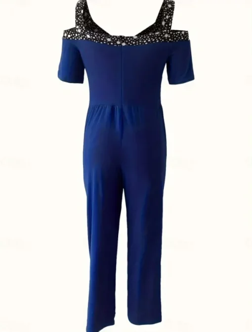 Women's Normal Jumpsuit Elegant Geometric Short Sleeve Wide Leg V Neck Patchwork High Waist Party Work Regular Fit Black Wine Blue Summer
