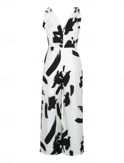 Women's Normal Jumpsuit Elegant Graphic Sleeveless V Neck Print Work Street Regular Fit White Summer