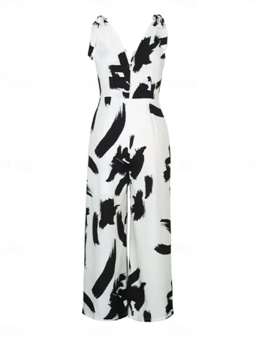 Women's Normal Jumpsuit Elegant Graphic Sleeveless V Neck Print Work Street Regular Fit White Summer