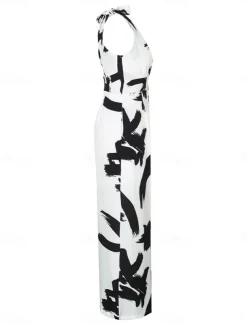 Women's Normal Jumpsuit Elegant Graphic Sleeveless V Neck Print Work Street Regular Fit White Summer