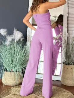 Women's Normal Jumpsuit Elegant Solid Color Sleeveless Wide Leg Strapless Buttons Daily Regular Fit Black White Red Summer