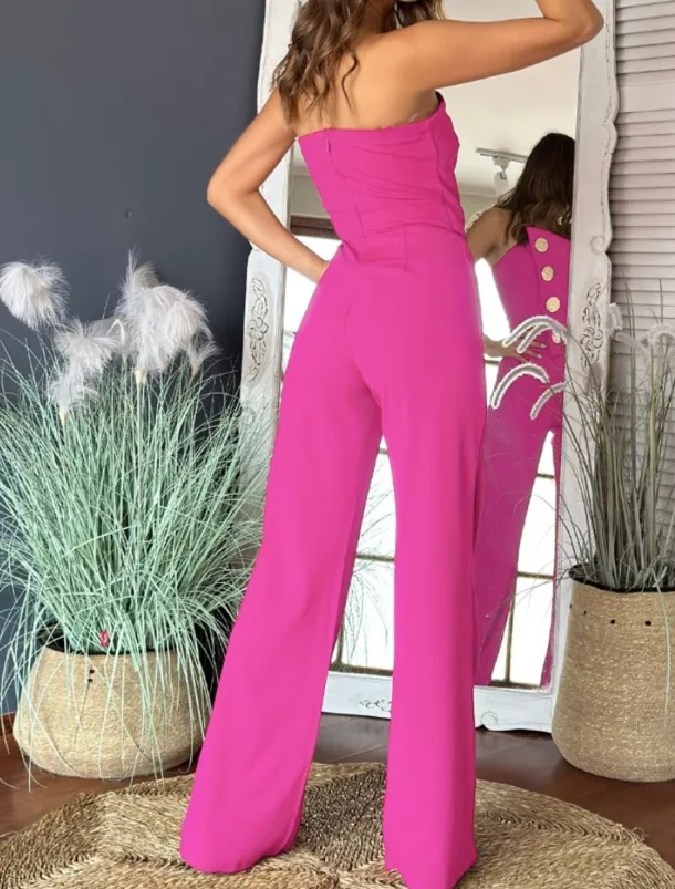 Women's Normal Jumpsuit Elegant Solid Color Sleeveless Wide Leg Strapless Buttons Daily Regular Fit Black White Red Summer