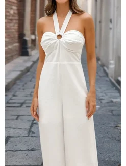 Women's Normal Jumpsuit Elegant Solid Color Sleeveless Halter Neck Backless Party Regular Fit Black White Red Summer