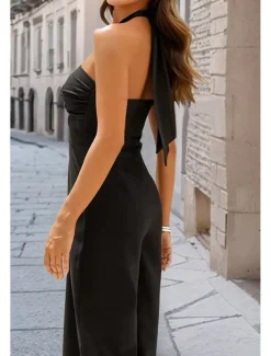 Women's Normal Jumpsuit Elegant Solid Color Sleeveless Halter Neck Backless Party Regular Fit Black White Red Summer
