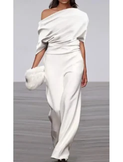 Women's Normal Jumpsuit Formal Solid Color Half Sleeve Raglan Sleeves Straight Party Office Regular Fit Black White Fall