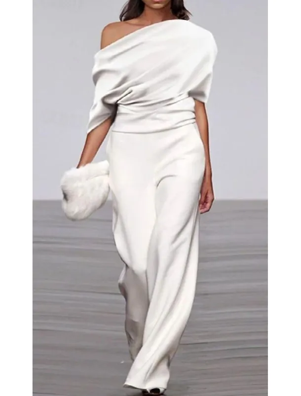 Women's Normal Jumpsuit Formal Solid Color Half Sleeve Raglan Sleeves Straight Party Office Regular Fit Black White Fall