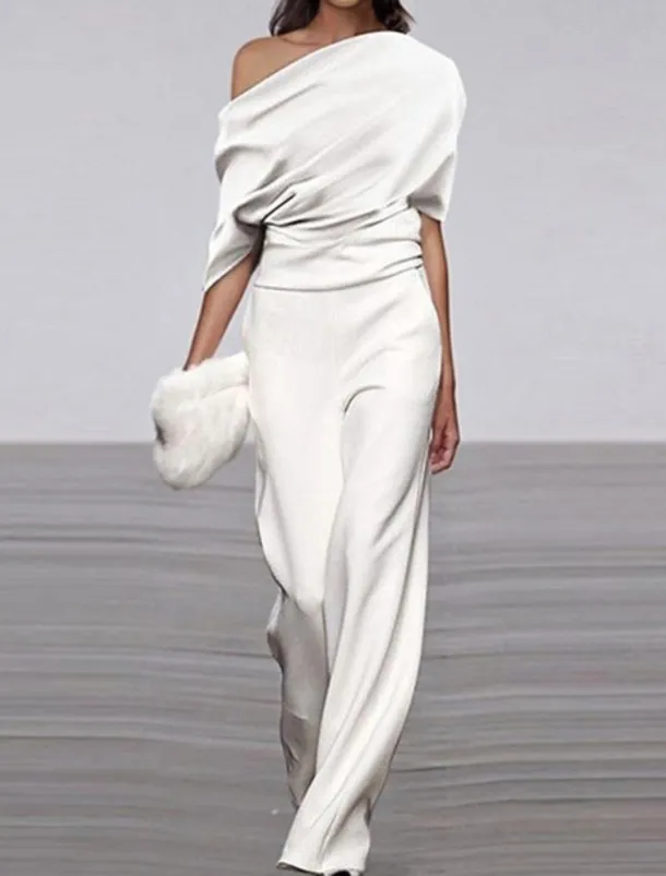 Women's Normal Jumpsuit Formal Solid Color Half Sleeve Raglan Sleeves Straight Party Office Regular Fit Black White Fall