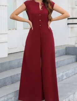 Women's Normal Jumpsuit Streetwear Solid Color Sleeveless V Neck Buttons Street Going out Regular Fit Black White Light Green Summer