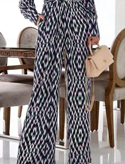 Women's Normal Jumpsuit Streetwear Plaid Long Sleeve Wide Leg Deep V Pocket Print Vacation Street Regular Fit Black Fall