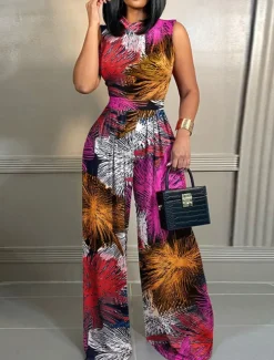 Women's Normal Jumpsuit Streetwear Floral Sleeveless Crew Neck High Waist Print Street Daily Regular Fit Black Yellow Pink Summer