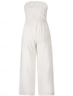 Women's Normal Jumpsuit Streetwear Solid Color Sleeveless Strapless Lace up Backless Street Daily Regular Fit White Green Apricot Summer