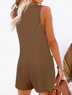 Women's Normal Jumpsuit Streetwear Solid Color Sleeveless V Neck Buttons Pocket Street Daily Regular Fit Black Pink Wine Summer