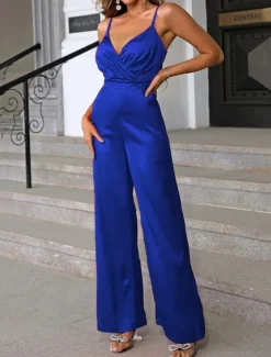 Women's Normal Jumpsuit Streetwear Solid Color Sleeveless V Neck Backless High Waist Party Street Regular Fit Black Red Blue Spring