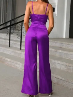 Women's Normal Jumpsuit Streetwear Solid Color Sleeveless V Neck Backless High Waist Party Street Regular Fit Black Red Blue Spring