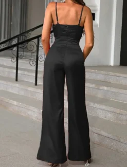 Women's Normal Jumpsuit Streetwear Solid Color Sleeveless V Neck Backless High Waist Party Street Regular Fit Black Red Blue Spring