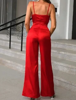 Women's Normal Jumpsuit Streetwear Solid Color Sleeveless V Neck Backless High Waist Party Street Regular Fit Black Red Blue Spring