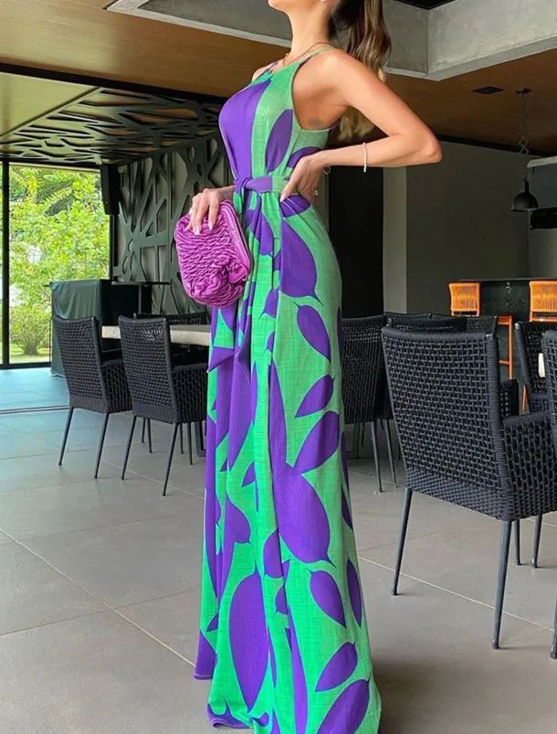 Women's Normal Jumpsuit Streetwear Floral Sleeveless Halter Neck High Waist Print Street Daily Regular Fit Red Green Summer