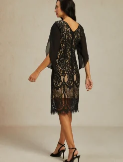 Women's Normal Knee Length Dress Black Dress Elegant Vintage Split Sleeve Party Wedding Guest Cocktail Party Regular Fit 3/4 Length Sleeve Crew Neck Black Summer Spring Fall