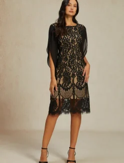 Women's Normal Knee Length Dress Black Dress Elegant Vintage Split Sleeve Party Wedding Guest Cocktail Party Regular Fit 3/4 Length Sleeve Crew Neck Black Summer Spring Fall