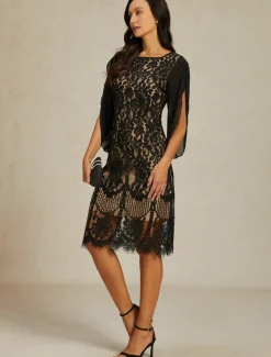 Women's Normal Knee Length Dress Black Dress Elegant Vintage Split Sleeve Party Wedding Guest Cocktail Party Regular Fit 3/4 Length Sleeve Crew Neck Black Summer Spring Fall