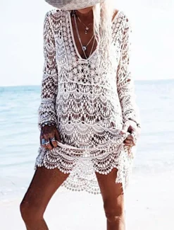 Women's Normal Mini Dress White Dress Boho Chic Dresses Boho Dress White Boho Dress Vacation Fashion Sexy Vacation Athleisure Holiday Regular Fit Pure Color 3/4 Length Sleeve V Neck Plunge Black