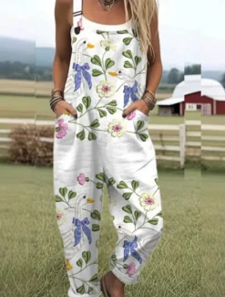 Women's Normal Overall Active Floral Sleeveless Round Neck Pocket Print Vacation Daily Regular Fit Yellow Pink Red Summer