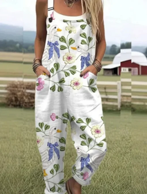 Women's Normal Overall Active Floral Sleeveless Round Neck Pocket Print Vacation Daily Regular Fit Yellow Pink Red Summer