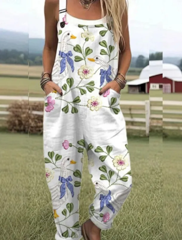 Women's Normal Overall Active Floral Sleeveless Round Neck Pocket Print Vacation Daily Regular Fit Yellow Pink Red Summer