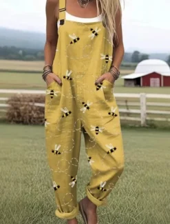 Women's Normal Overall Active Floral Sleeveless Round Neck Pocket Print Vacation Daily Regular Fit Yellow Pink Red Summer