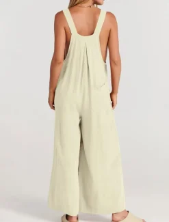 Women's Normal Overall Active Solid Color Sleeveless Round Neck Buttons Pocket Vacation Daily Regular Fit Yellow Wine Apricot Summer