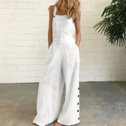 Women's Normal Overall Dungarees Casual Solid Color Sleeveless Sleeveless Bootcut Square Neck Pocket Dailywear Holiday Loose Fit Black White Navy Blue Summer