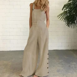 Women's Normal Overall Dungarees Casual Solid Color Sleeveless Sleeveless Bootcut Square Neck Pocket Dailywear Holiday Loose Fit Black White Navy Blue Summer
