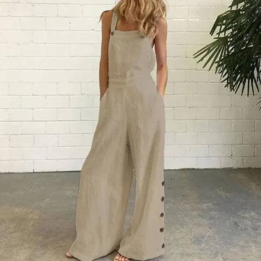 Women's Normal Overall Dungarees Casual Solid Color Sleeveless Sleeveless Bootcut Square Neck Pocket Dailywear Holiday Loose Fit Black White Navy Blue Summer