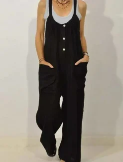 Women's Normal Overall Dungarees Streetwear Solid Color Sleeveless V Neck Buttons Pocket Street Daily Regular Fit Black Khaki Summer