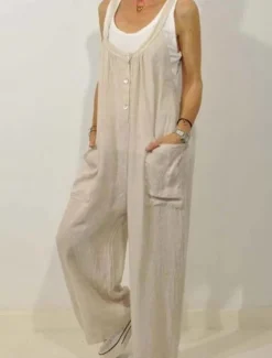 Women's Normal Overall Dungarees Streetwear Solid Color Sleeveless V Neck Buttons Pocket Street Daily Regular Fit Black Khaki Summer