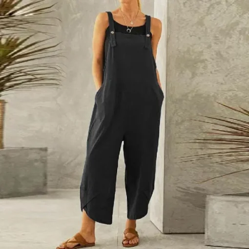 Women's Normal Overall Dungarees Holiday Solid Color Sleeveless Sleeveless Straight Square Neck Pocket Vacation Dailywear Loose Fit Black Army Green Red Spring