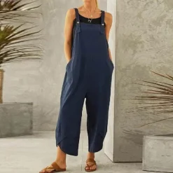 Women's Normal Overall Dungarees Holiday Solid Color Sleeveless Sleeveless Straight Square Neck Pocket Vacation Dailywear Loose Fit Black Army Green Red Spring